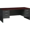 Computer Desks*Hirsh 72"W Double-Pedestal Desk, Charcoal/Mahogany (20532)