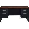 Computer Desks*Hirsh 60"W Double-Pedestal Desk, Black/Walnut (20533)