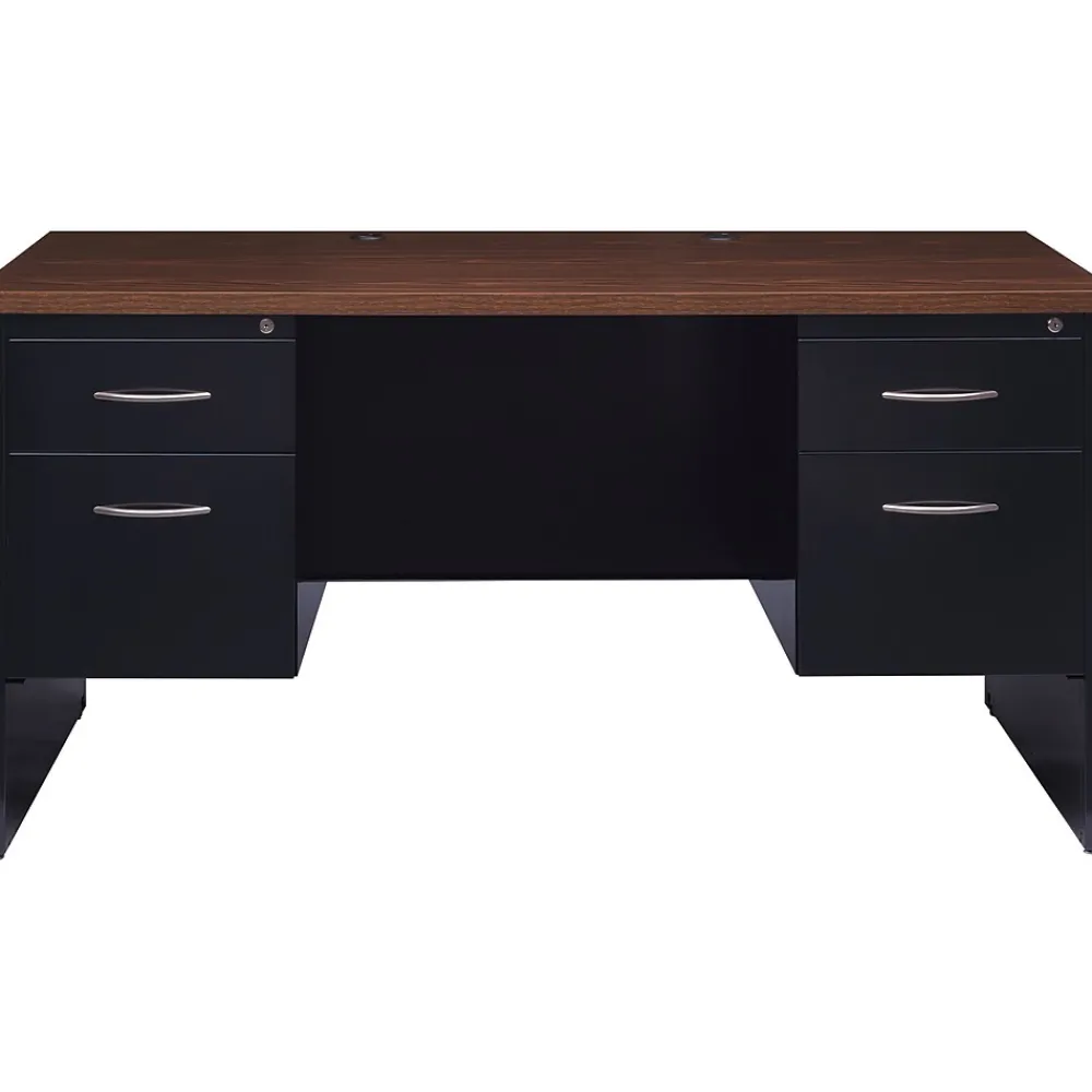 Computer Desks*Hirsh 60"W Double-Pedestal Desk, Black/Walnut (20533)