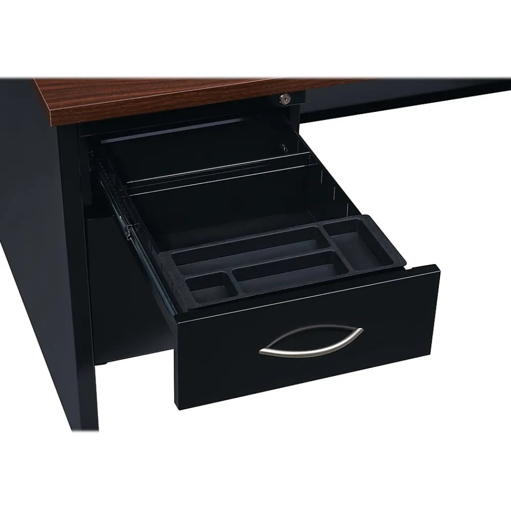 Computer Desks*Hirsh 60"W Double-Pedestal Desk, Black/Walnut (20533)