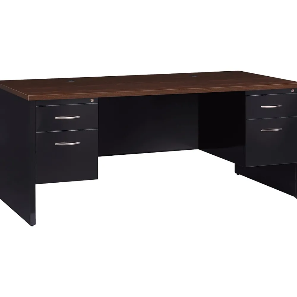 Computer Desks*Hirsh 72"W Double-Pedestal Desk, Black/Walnut (20531)