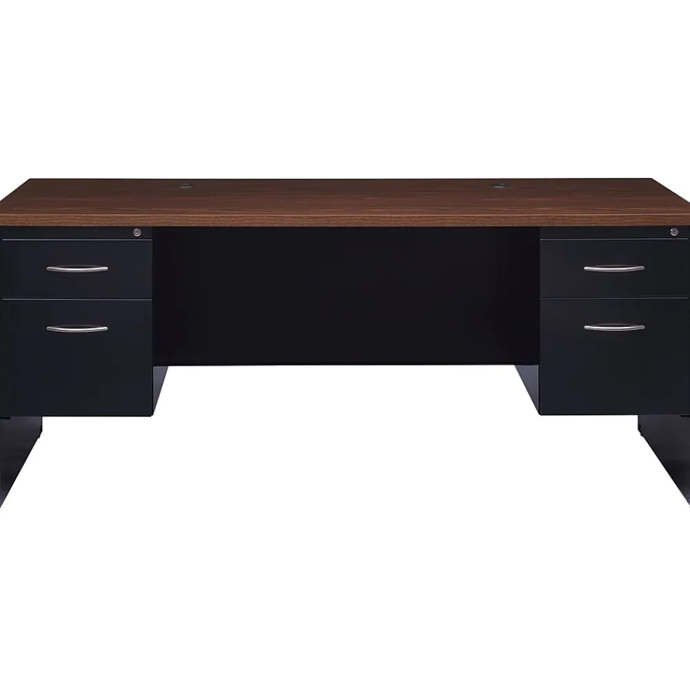 Computer Desks*Hirsh 72"W Double-Pedestal Desk, Black/Walnut (20531)