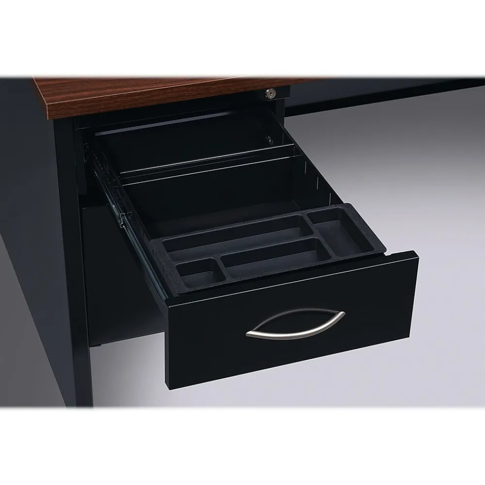 Computer Desks*Hirsh 72"W Double-Pedestal Desk, Black/Walnut (20531)