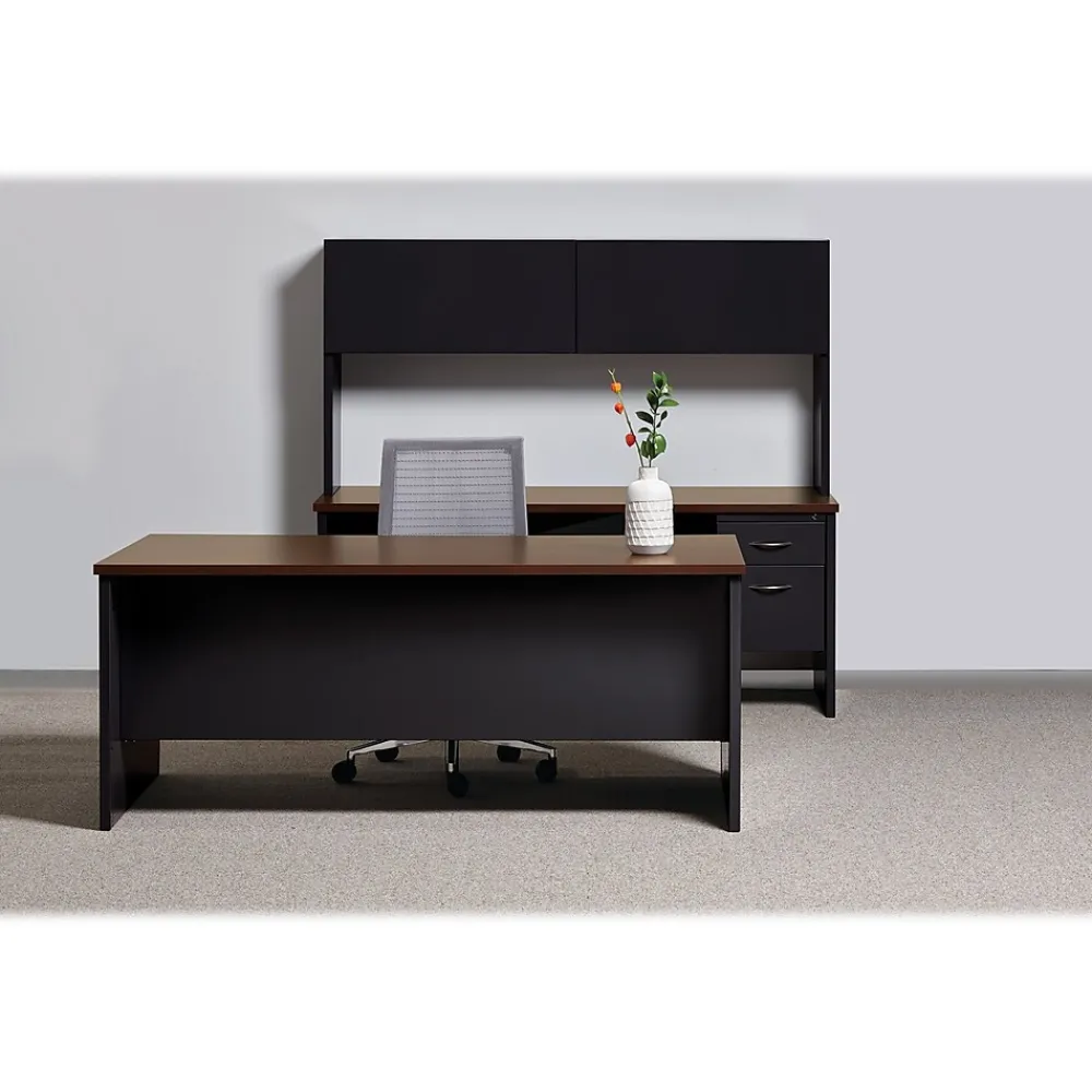 Computer Desks*Hirsh 72"W Double-Pedestal Desk, Black/Walnut (20531)