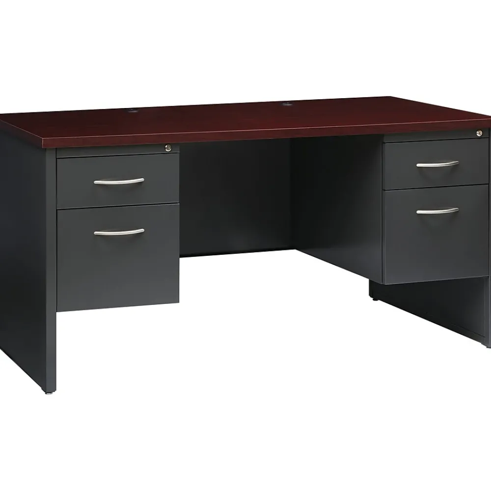Computer Desks*Hirsh 60"W Double-Pedestal Desk, Charcoal/Mahogany (20534)
