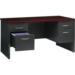Computer Desks*Hirsh 60"W Double-Pedestal Desk, Charcoal/Mahogany (20534)