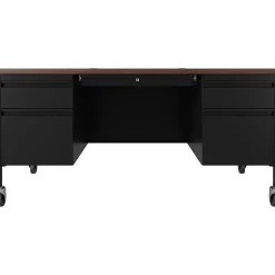 Computer Desks*Hirsh 60"W Double-Pedestal Mobile Teacher's Desk, Black/Walnut (22648)