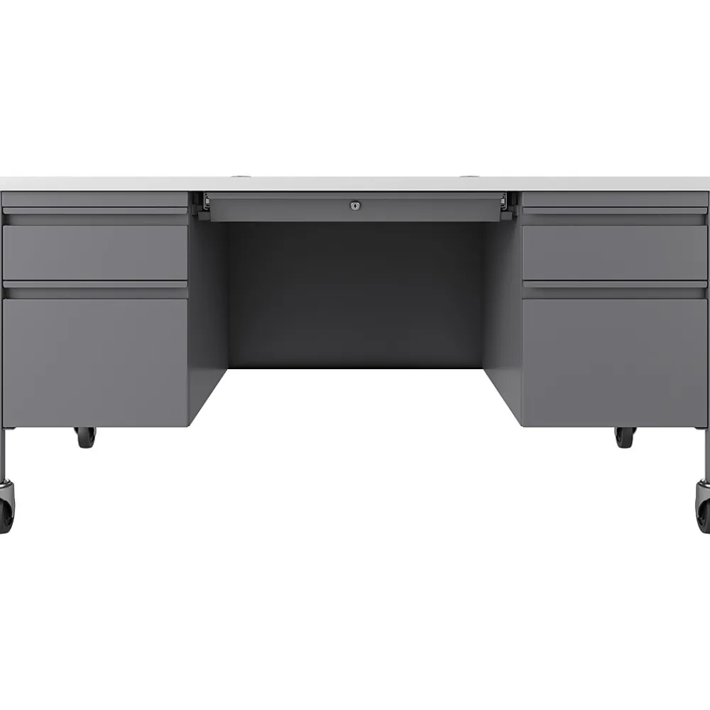 Computer Desks*Hirsh 60"W Double-Pedestal Mobile Teacher's Desk, Platinum/White (22649)