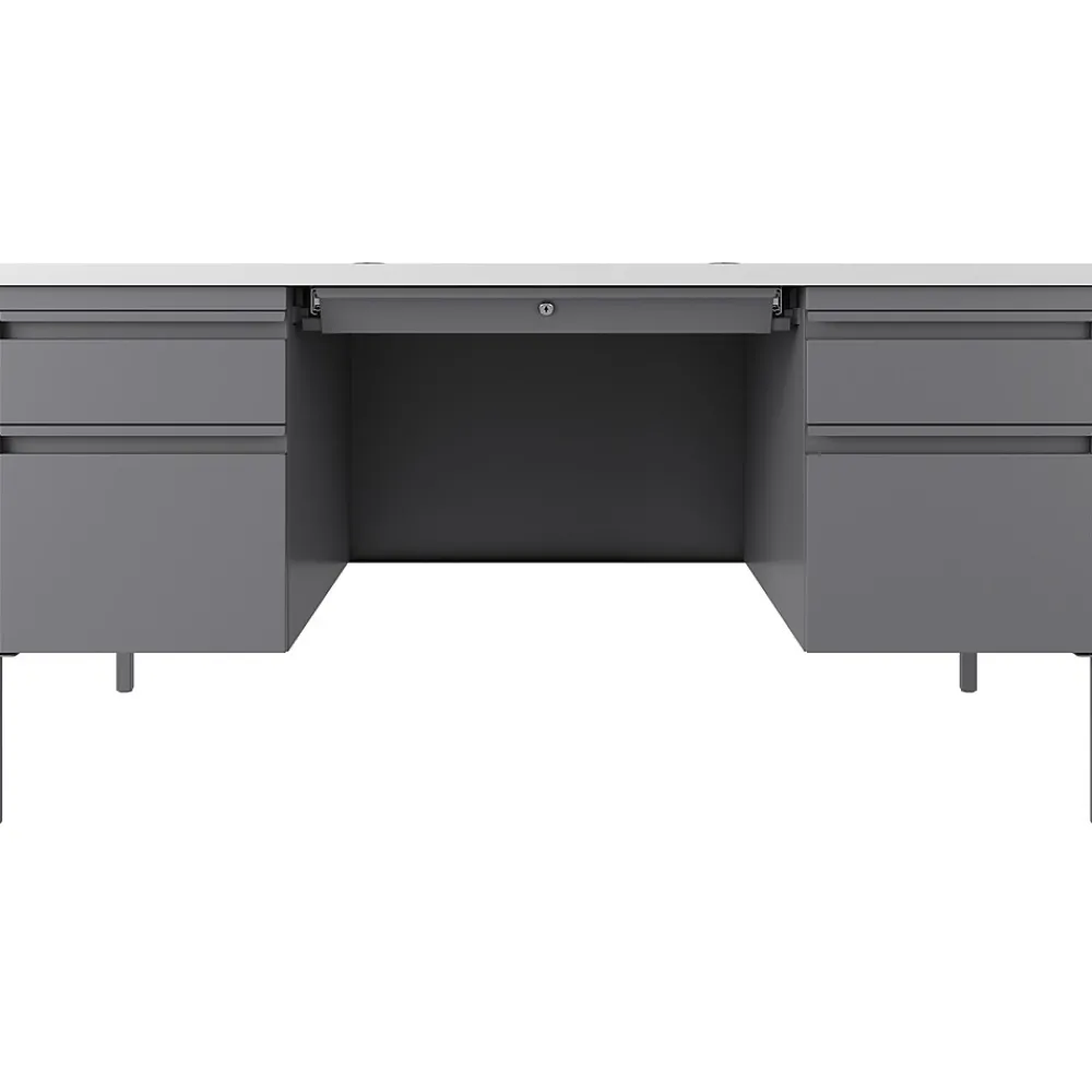 Computer Desks*Hirsh 60"W Double-Pedestal Teacher's Desk, Platinum/White (22645)