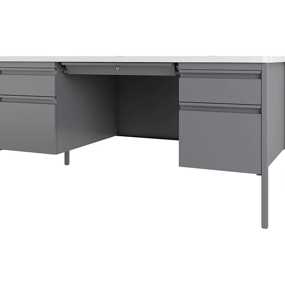 Computer Desks*Hirsh 60"W Double-Pedestal Teacher's Desk, Platinum/White (22645)