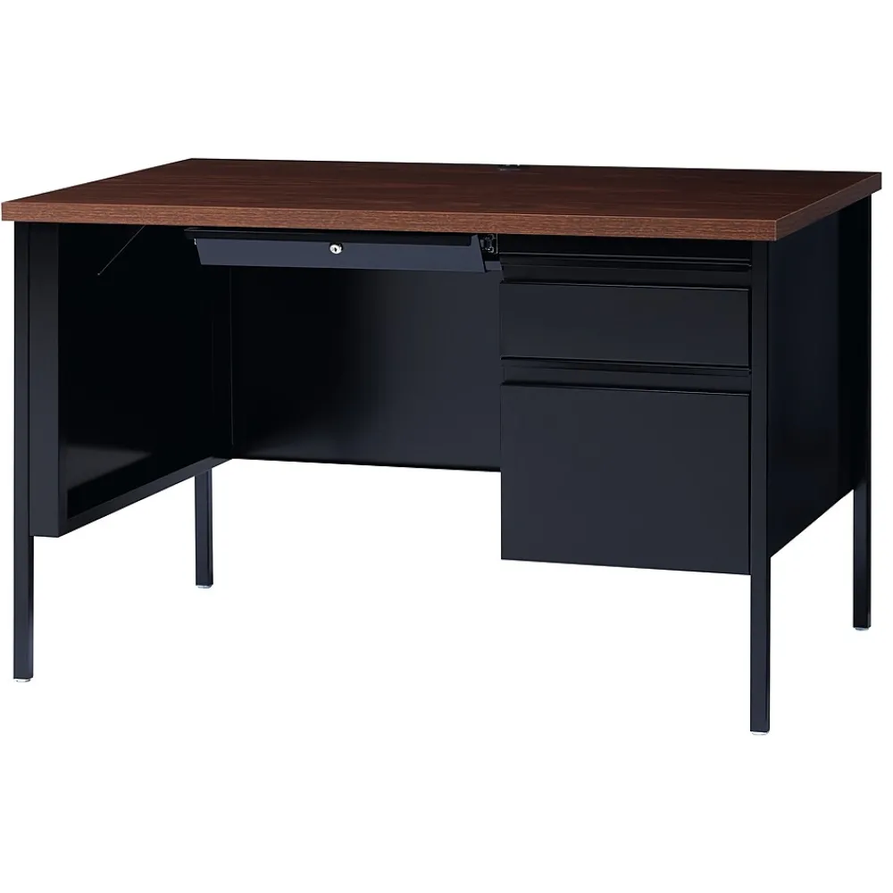 Computer Desks*Hirsh 48"W Single-Pedestal Desk, Black/Walnut (20092)