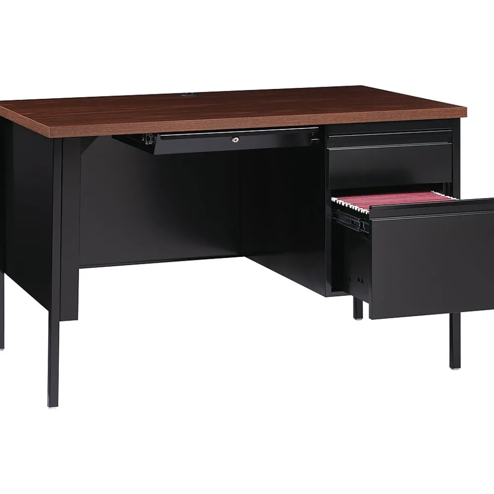 Computer Desks*Hirsh 48"W Single-Pedestal Desk, Black/Walnut (20092)