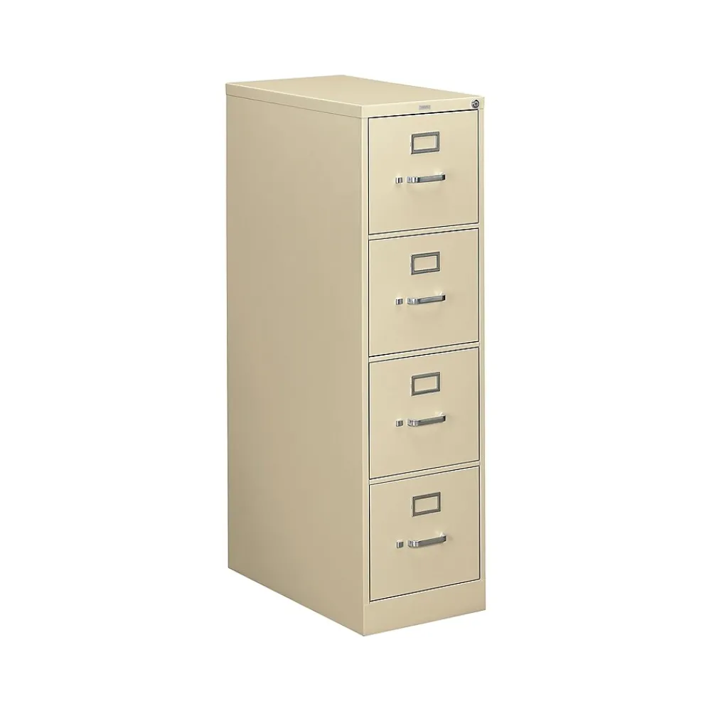 File Cabinets*HON 310 Series 4-Drawer Vertical File Cabinet, Letter Size, Lockable, 52"H x 15"W x 26.5"D, Putty (314PL)