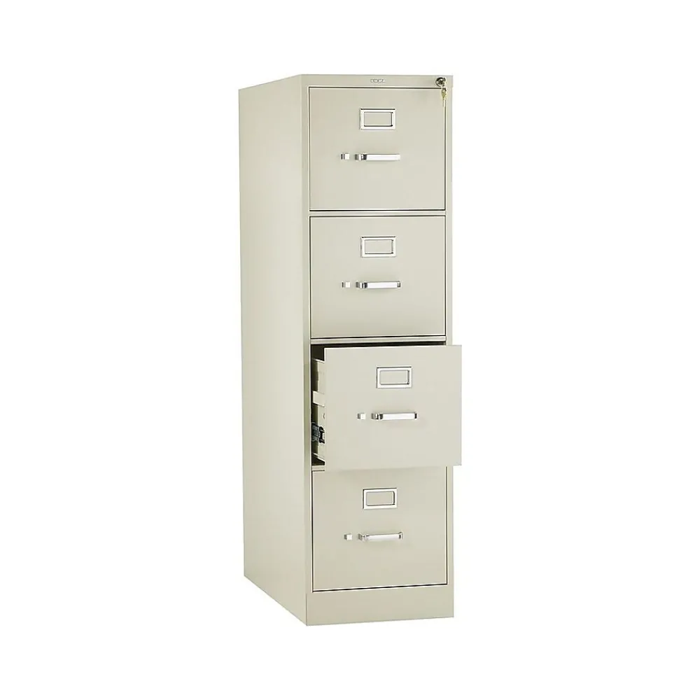 File Cabinets*HON 310 Series 4-Drawer Vertical File Cabinet, Letter Size, Lockable, 52"H x 15"W x 26.5"D, Putty (314PL)