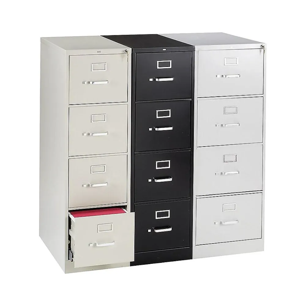 File Cabinets*HON 310 Series 4-Drawer Vertical File Cabinet, Letter Size, Lockable, 52"H x 15"W x 26.5"D, Putty (314PL)