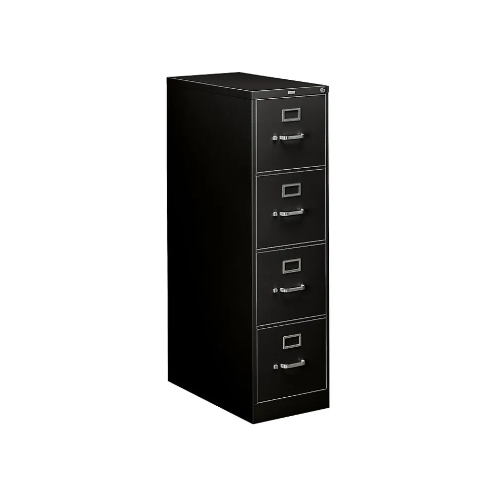 File Cabinets*HON 310 Series 4-Drawer Vertical File Cabinet, Letter Size, Lockable, 52"H x 15"W x 26.5"D, Black (314PP)