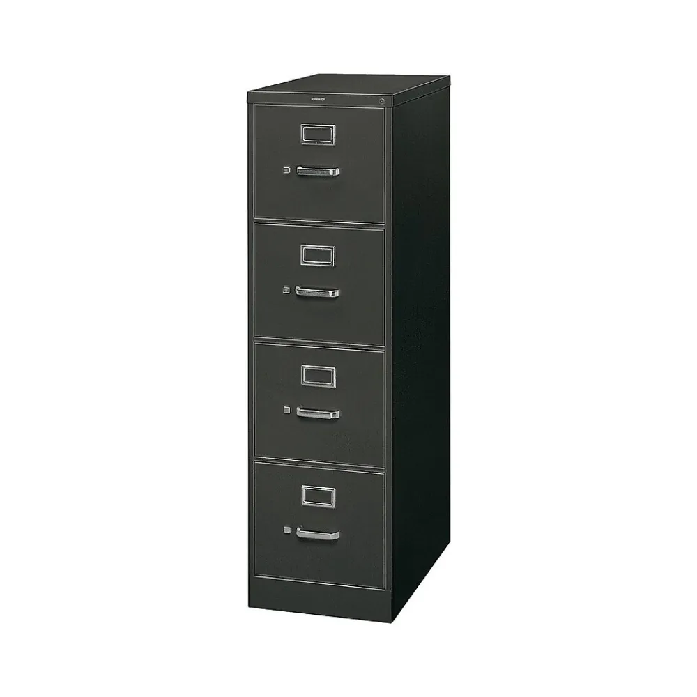 File Cabinets*HON 310 Series 4-Drawer Vertical File Cabinet, Letter Size, Lockable, 52"H x 15"W x 26.5"D, Black (314PP)