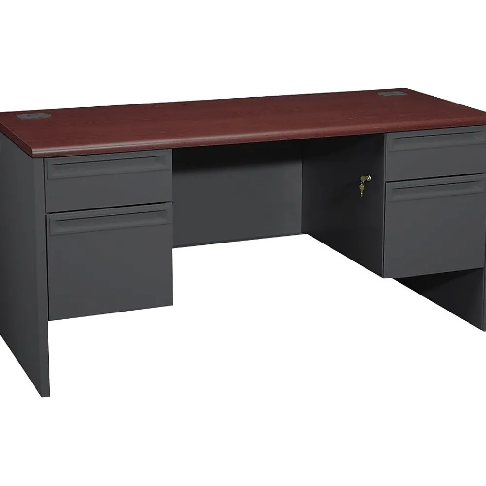Office Desks*HON ® 38000 Series Kneespace Credenza with Locks, Mahogany/Charcoal, 29 1/2"H x 60"W x 24"D