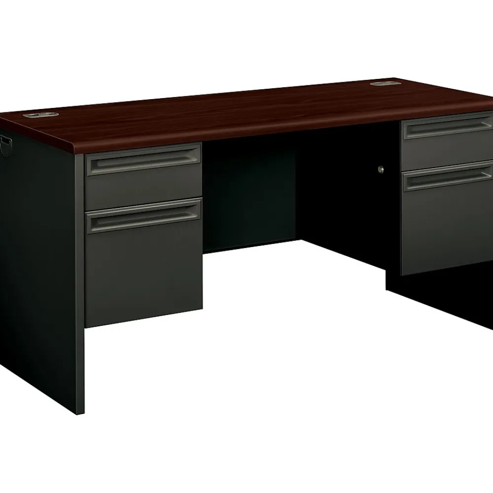 Office Desks*HON ® 38000 Series Kneespace Credenza with Locks, Mahogany/Charcoal, 29 1/2"H x 60"W x 24"D