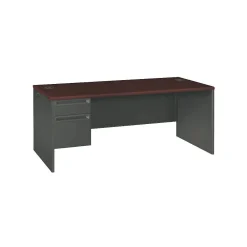 Computer Desks*HON ® 38000 Series Left Pedestal Desk 72"W, Mahogany/Charcoal, 29 1/2"H x 72"W x 36"D