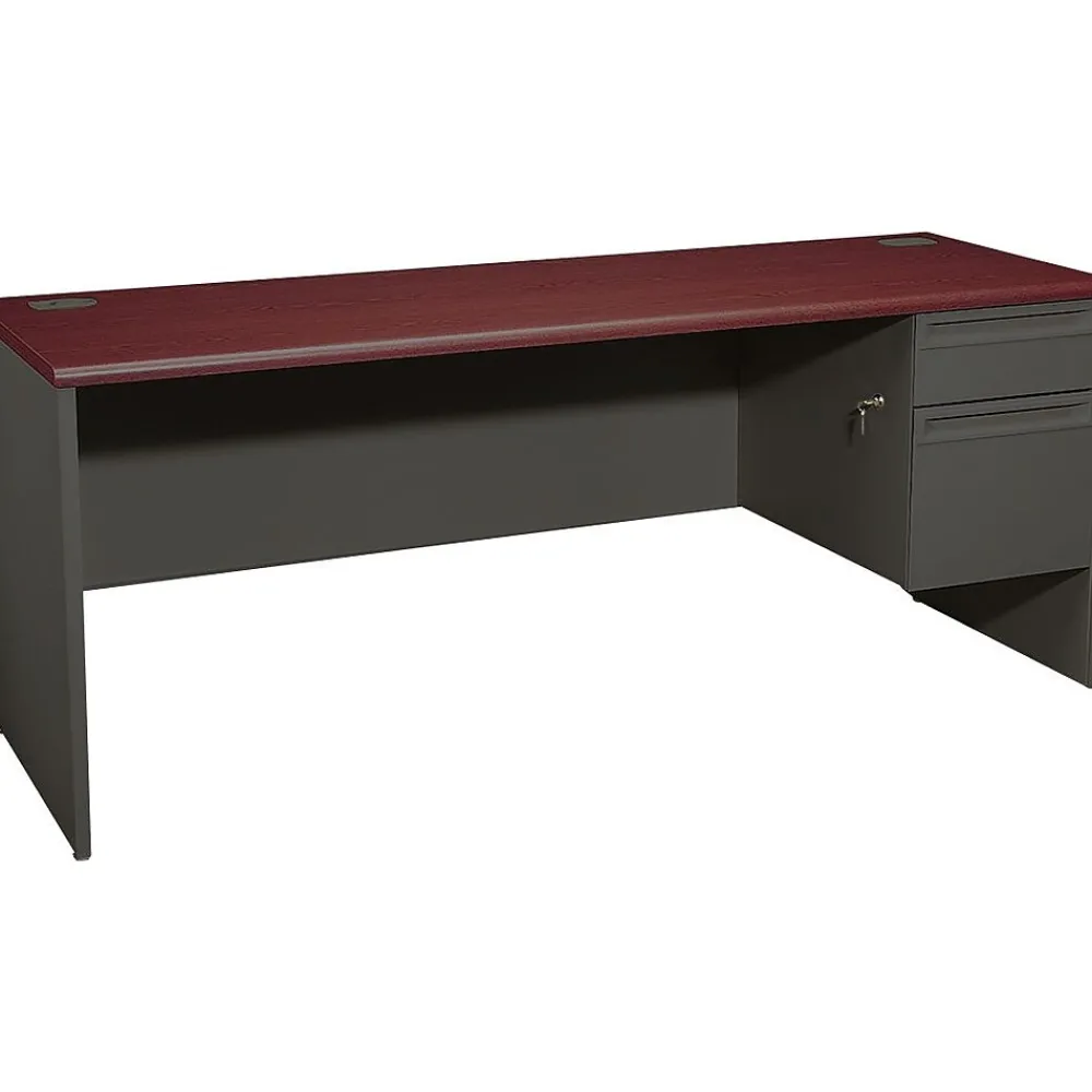 Office Desks*HON ® 38000 Series Right Pedestal Credenza, Mahogany/Charcoal, 29 1/2"H x 72"W x 24"D