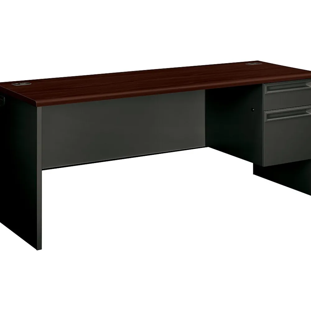 Office Desks*HON ® 38000 Series Right Pedestal Credenza, Mahogany/Charcoal, 29 1/2"H x 72"W x 24"D