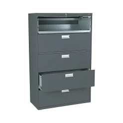 File Cabinets*HON Brigade 600 Series 5-Drawer Lateral File Cabinet, Locking, Charcoal, Letter/Legal, 42"W (H695.L.S)