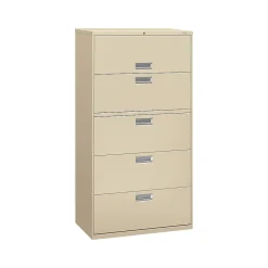 File Cabinets*HON Brigade 600 Series 5-Drawer Lateral File Cabinet, Locking, Letter/Legal, Putty/Beige, 36"W (H685.L.L)