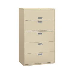 File Cabinets*HON Brigade 600 Series 5-Drawer Lateral File Cabinet, Locking, Letter/Legal, Putty/Beige, 42"W (H695.L.L)