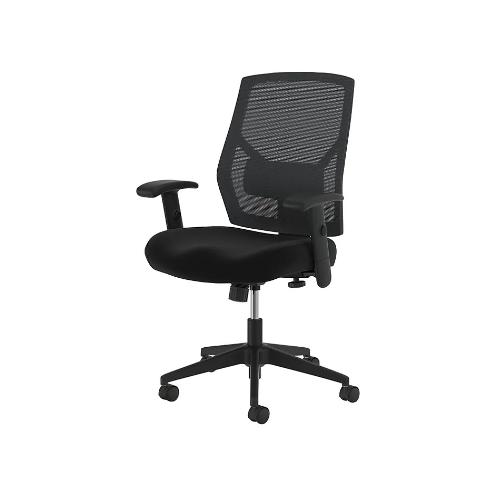 Office Chairs*HON Crio High-Back Task Chair, Mesh Back, Adjustable Arms, Adjustable Lumbar, Black Leather (BSXVL581SB11T)
