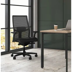 Office Chairs*HON Ignition 2.0 Mesh/Vinyl Mid-Back Task Chair, Adjustable Arms, Black (12M2AMLU10TK) Black Vinyl