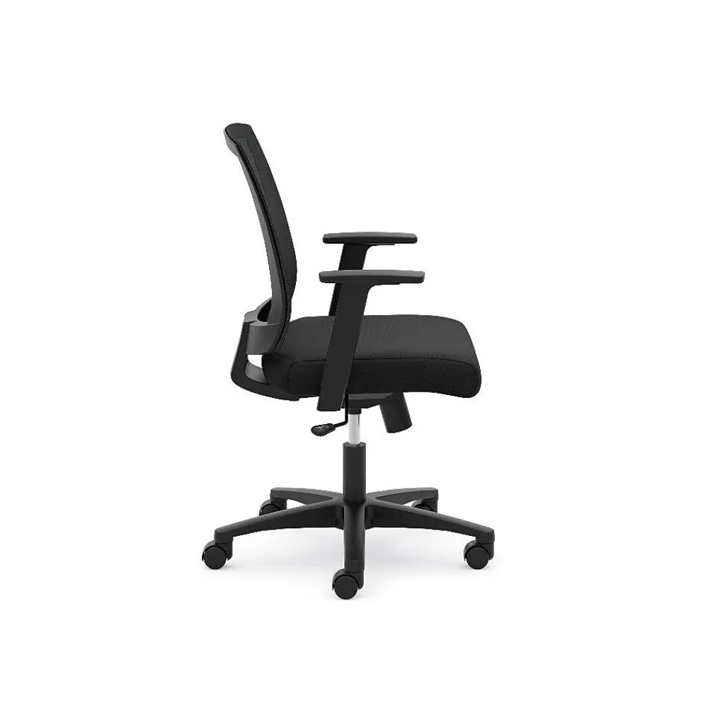 Office Chairs*HON Mesh Mid-Back Task Chair, Center-Tilt, Tension, Lock, Fixed Arms, Black Mesh, Black Fabric (BSXVL511LH10)