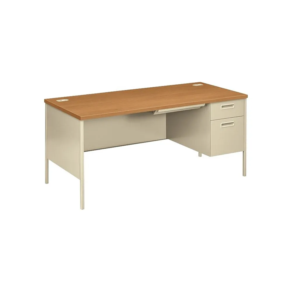 Computer Desks*HON ® Metro Classic Series "L"-Shaped Station, Single Right Pedestal Desk, Harvest/Putty, 29 1/2"H x 66"W x 30"D