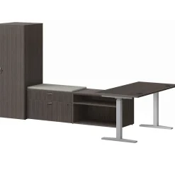 Computer Desks*HON Mod 60" Computer Desk with Wardrobe and 2 Credenzas, Slate Teak (HLPL60114HATDSKWDSL1)
