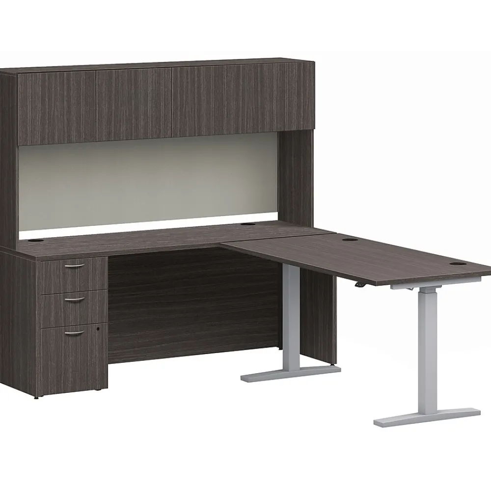 L-Desks*HON Mod 72" Executive Height-Adjustable Workstation with Storage, Slate Teak (HLPL8472HATHTCHSL1)