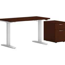 Standing Desks*HON Mod 60"W Adjustable Standing Desk with Mobile Storage, Traditional Mahogany (HLPLRW6024CHATBFTM1)