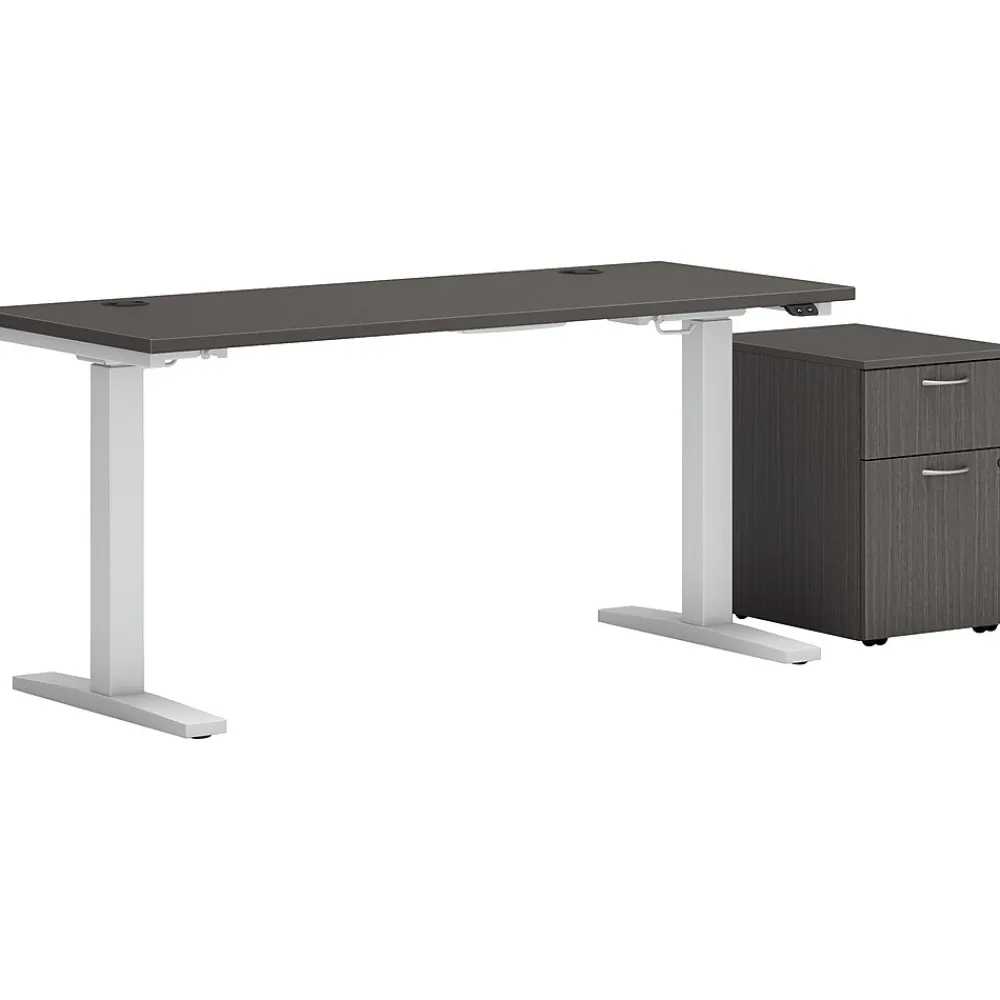 Standing Desks*HON Mod 60"W Adjustable Standing Desk with Mobile Storage, Slate Teak (HLPLRW6024CHATBFSL1)