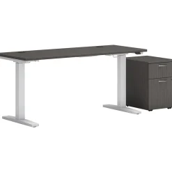 Standing Desks*HON Mod 48"W Adjustable Standing Desk with Mobile Storage, Slate Teak (HLPLRW4824CHATBFSL1)