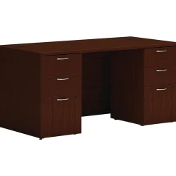 Computer Desks*HON Mod 60"W Double-Pedestal Desk, (HLPLDS6030BBFTM1) Traditional Mahogany