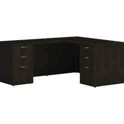 L-Desks*HON Mod 60"W L-Shaped Double-Pedestal Desk, (HLPL6072LDESK2BBFJA1) Java Oak