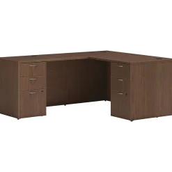 L-Desks*HON Mod 60"W L-Shaped Double-Pedestal Desk, (HLPL6072LDESK2BBFSE1) Sepia Walnut