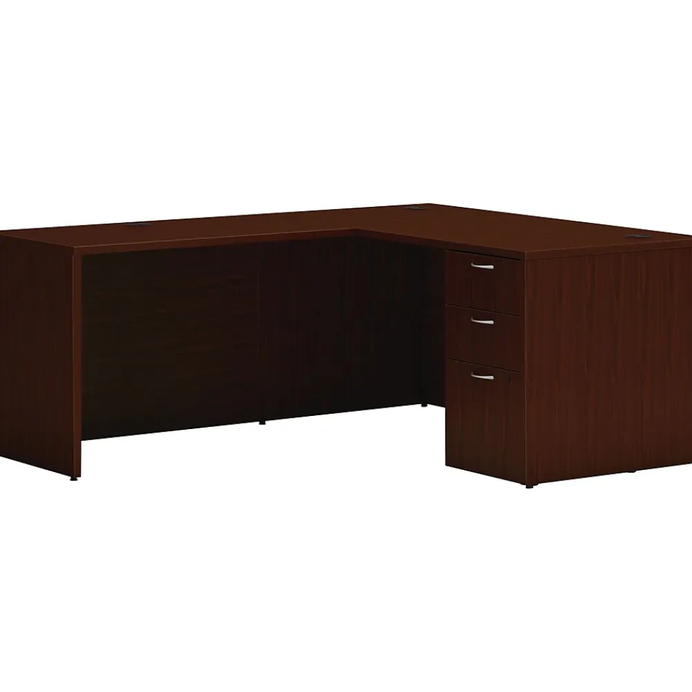 L-Desks*HON Mod 60"W L-Shaped Single-Pedestal Desk, (HLPL6072LDESK1BBFTM1) Traditional Mahogany