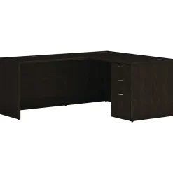 L-Desks*HON Mod 60"W L-Shaped Single-Pedestal Desk, (HLPL6072LDESK1BBFJA1) Java Oak