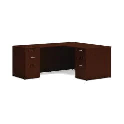 Office Desks*HON Mod 60"W L-Shaped Workstation, (HLPL6072LDESK2BBFTM1) Traditional Mahogany
