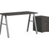 Office Desks*HON Mod 48"W Table Desk with Mobile Storage, Slate Teak (HLPL4824BFTM1ALEGSLV)