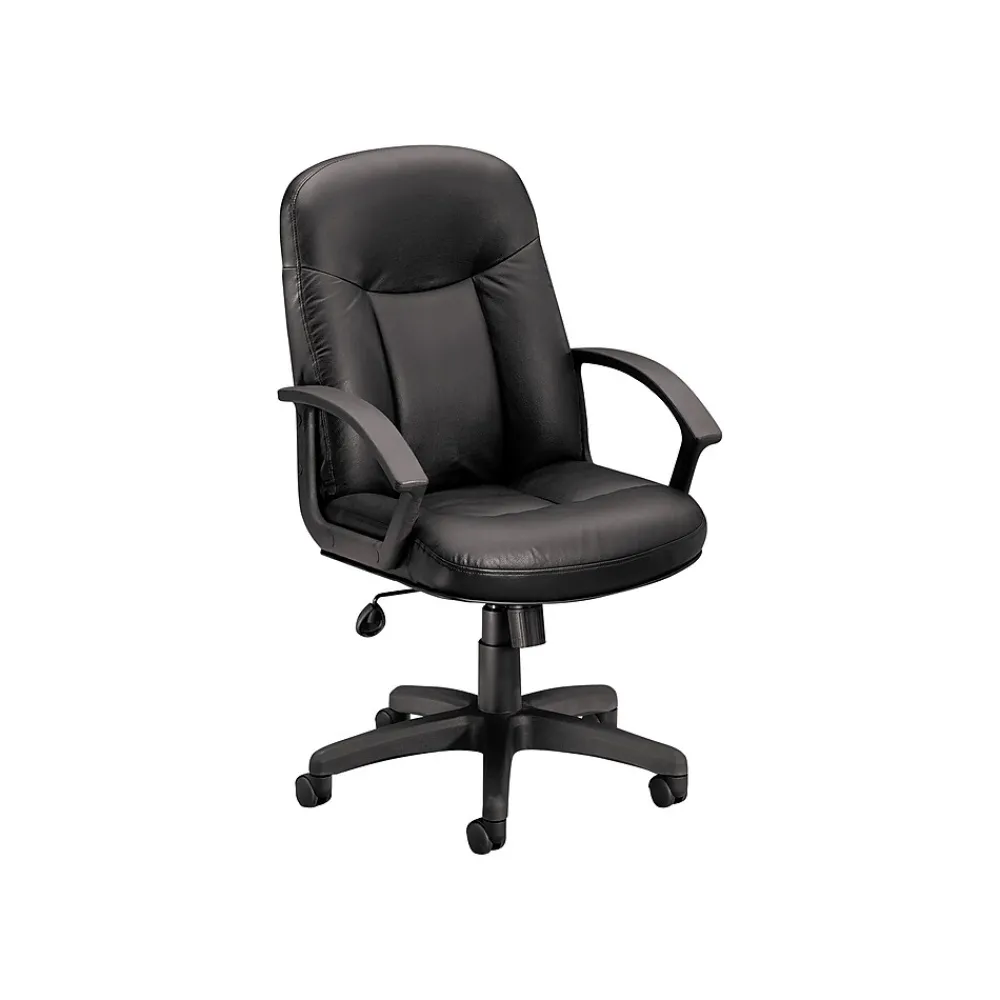 Office Chairs*HON SofThread Leather High-Back Executive Chair, Center-Tilt, Fixed Arms, Black (BSXVL601SB11)
