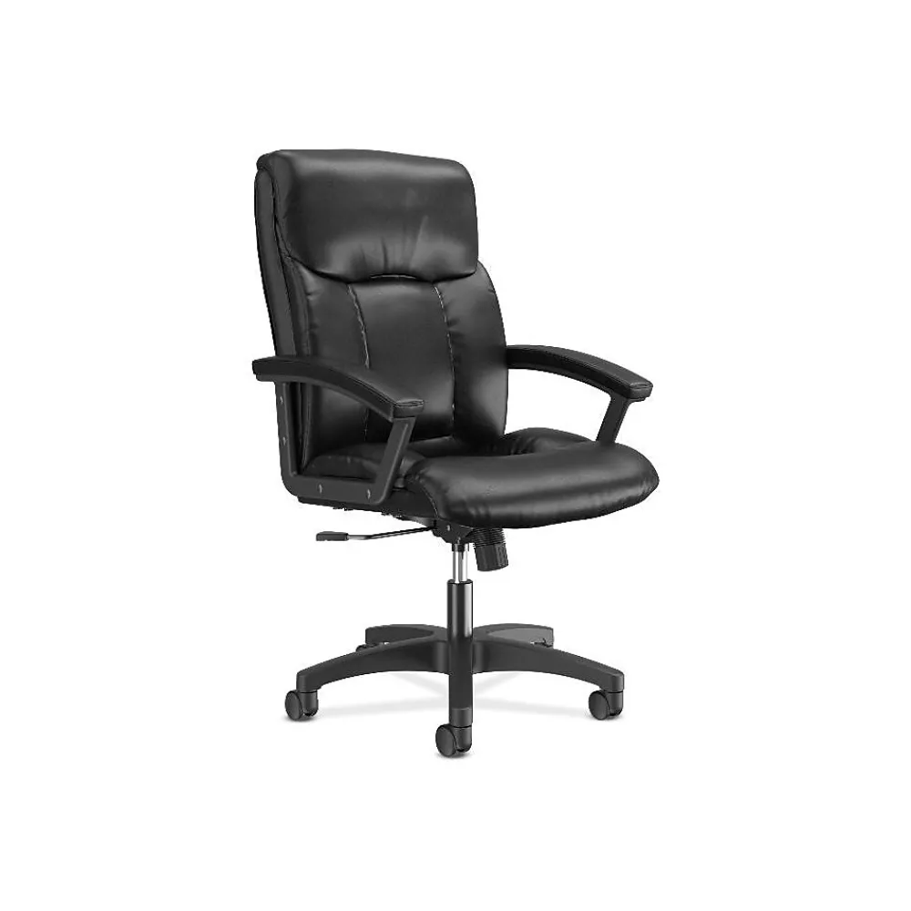 Office Chairs*HON SofThread Leather High-Back Executive Chair, Center-Tilt, Fixed Arms, Black (BSXVL151SB11)