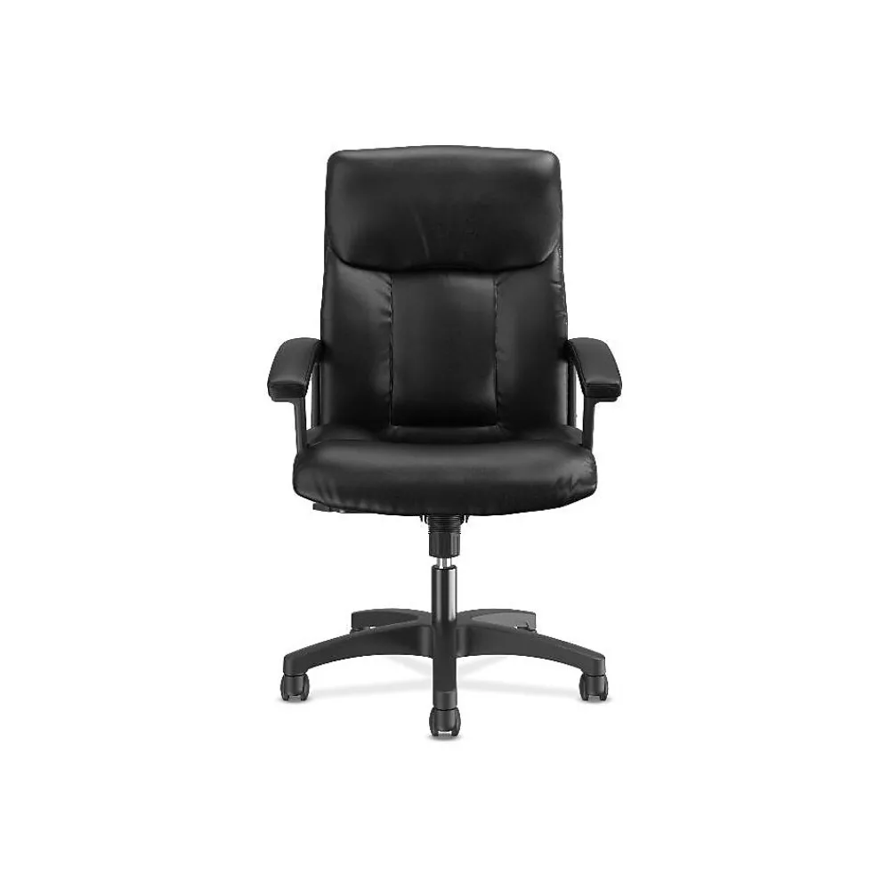 Office Chairs*HON SofThread Leather High-Back Executive Chair, Center-Tilt, Fixed Arms, Black (BSXVL151SB11)