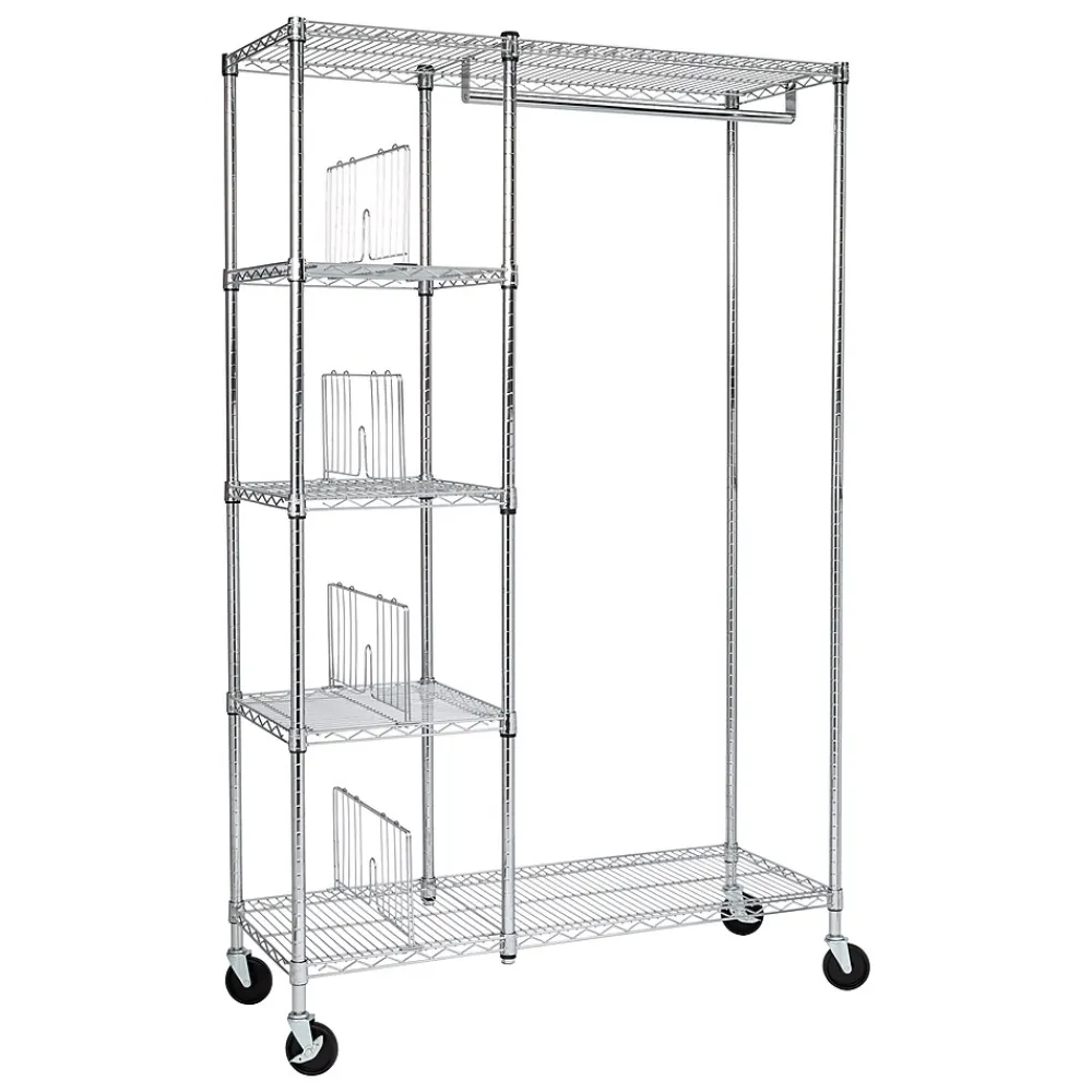 Shelving*Honey-Can-Do Rolling Closet with Garment Bar and Shelves, 18"W, Chrome (SHF-01567)