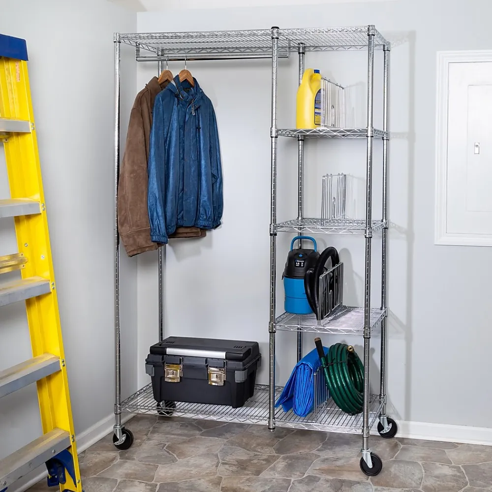 Shelving*Honey-Can-Do Rolling Closet with Garment Bar and Shelves, 18"W, Chrome (SHF-01567)